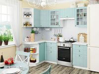 Небольшая угловая кухня в голубом и белом цвете Барановичи